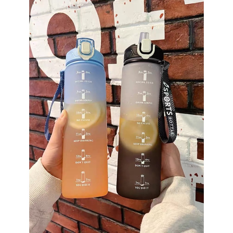 1000ML Frosted Gradient Straw Filter Water Bottle With Handle Outdoor