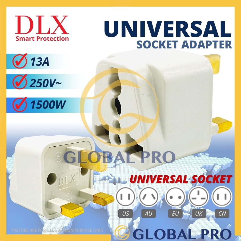 DLX 3 Pin Multi Universal Travel Adaptor for Malaysia Extension Plug