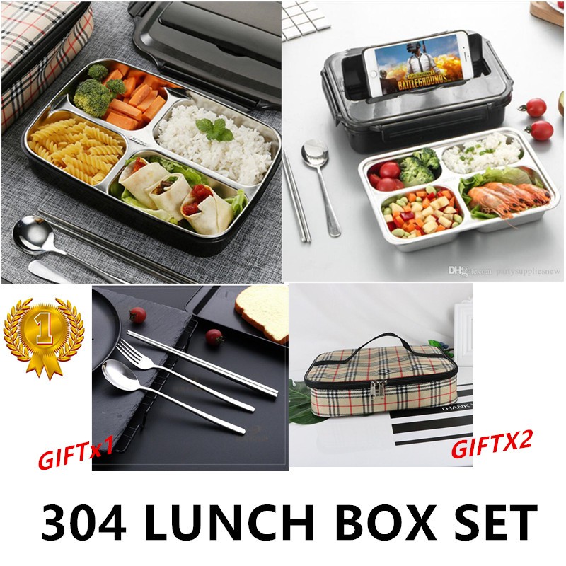 304 Stainless Steel Thermos Thermal Lunch Box Set Kid Adult Bento Boxes with Bag and Dinnerware