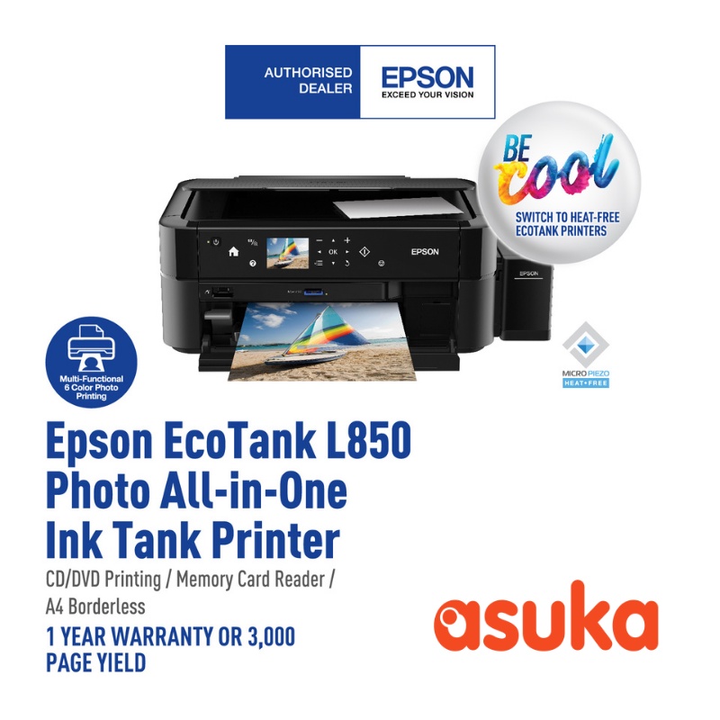 Epson L850 6 color Print Scan Copy, CD / DVD printing, STD Printer (1