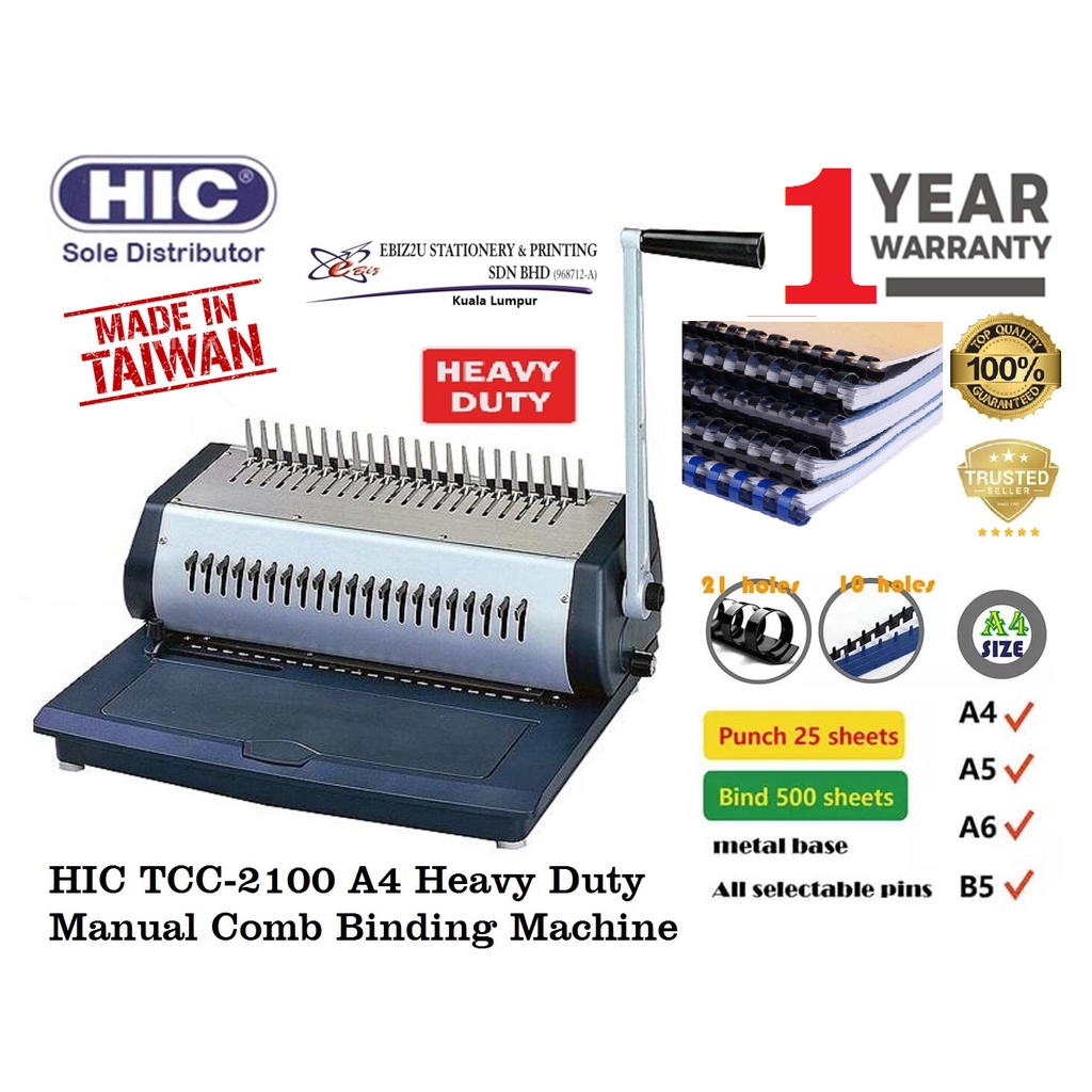 HIC TCC2100 A4 Heavy Duty Manual Comb Binding Machine ( TCC2100, TCC