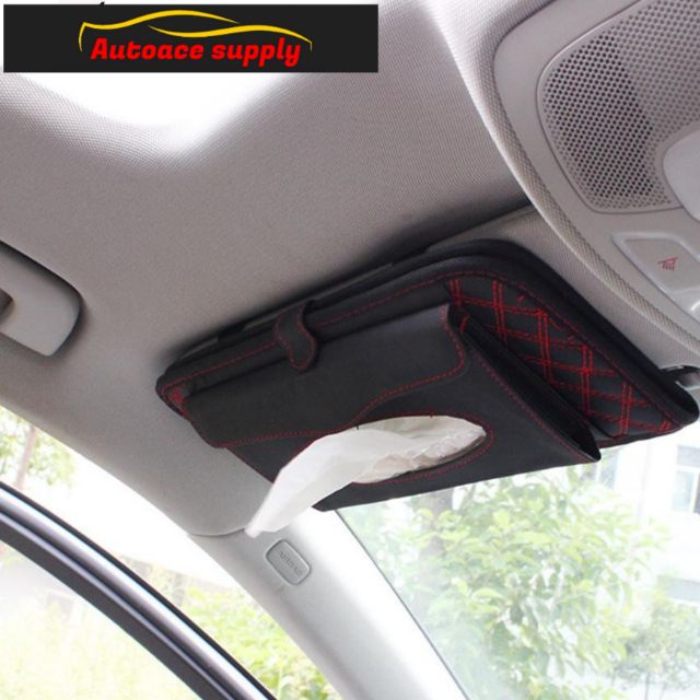 2 in 1DAD leather car sun visor cd holder clip organizer tissue box