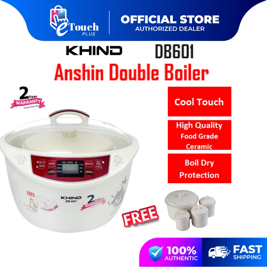 Khind 3.2L Anshin Double Boiler With Free 4 Ceramic Pots and Recipes