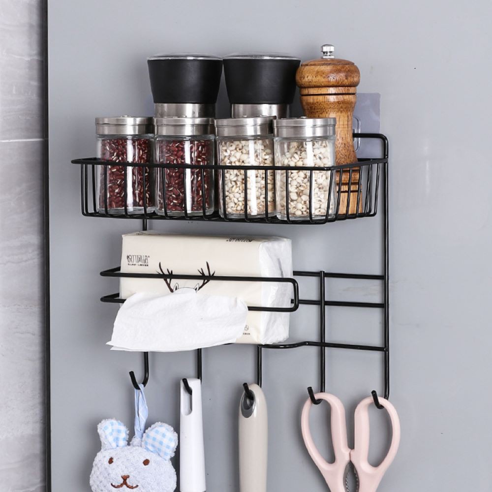 [ Local Ready Stocks ] Kitchen Rack Organizer With Hooks Wall Mounted