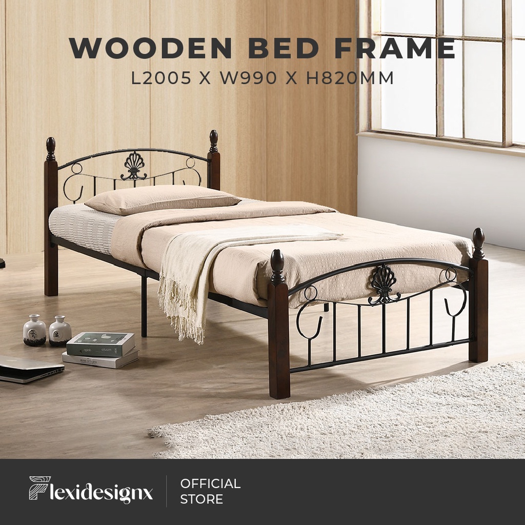Classic Bed Frame Metal Bed Single Bed Frame Wooden Legs and Headboard
