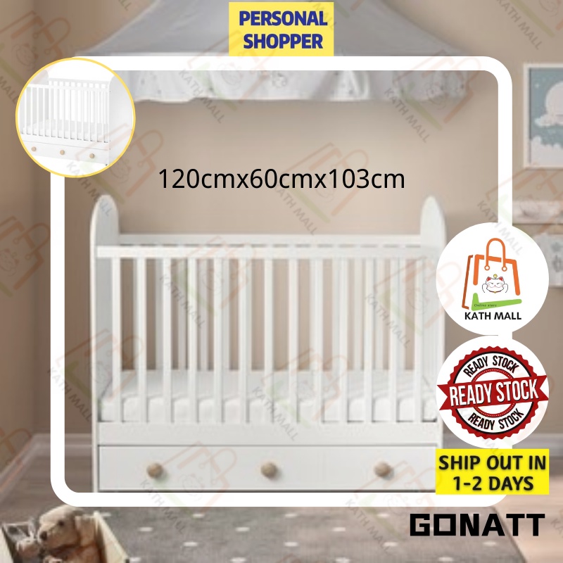 IKEA GONATT Cot with drawer, white60x120 cm I Katil bayi berlaci