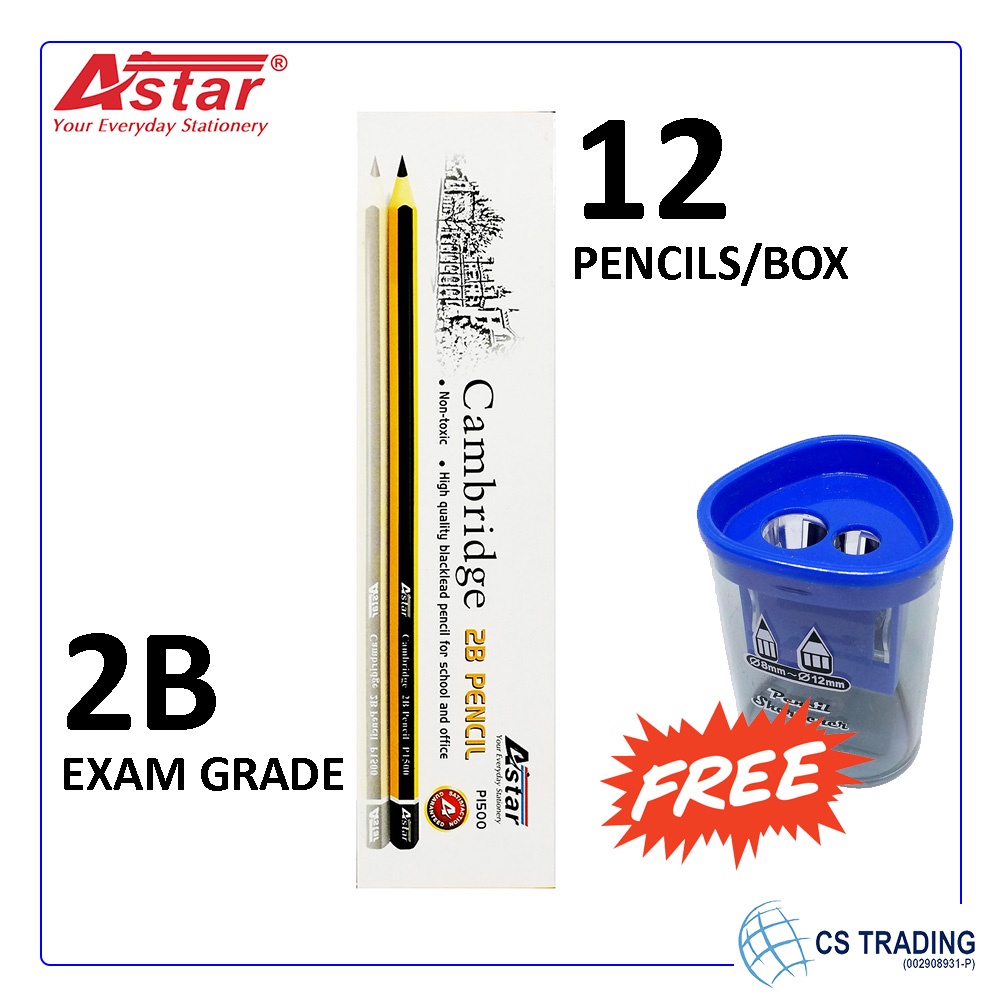 12 pcs ASTAR Cambridge 2B Pencil Graphite Pencils Free Sharpener School