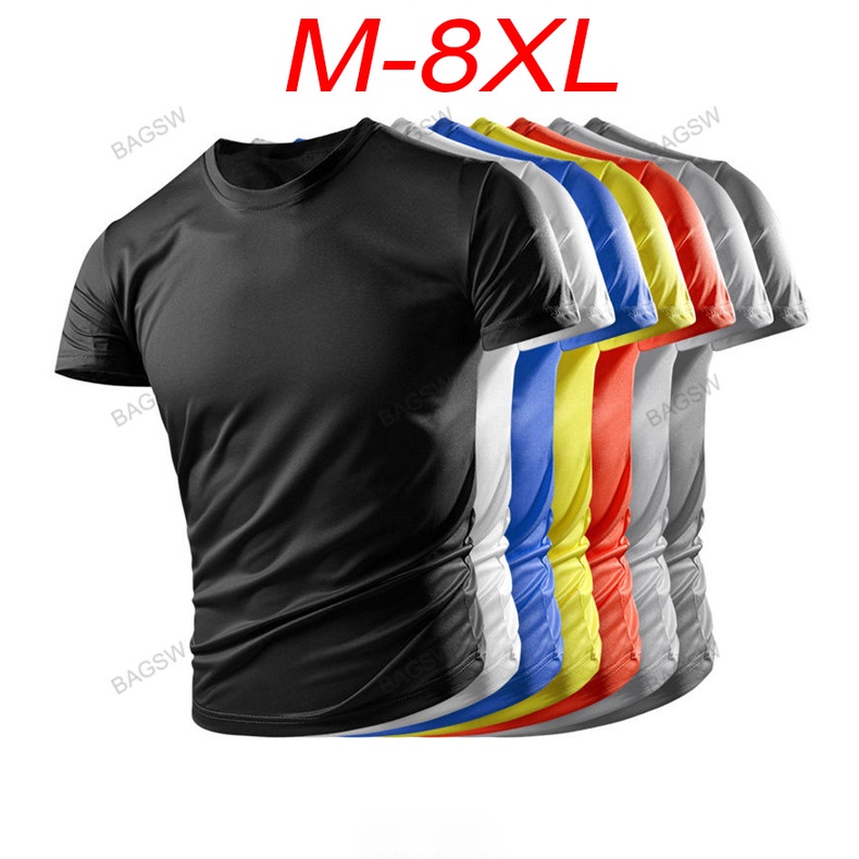 Men Ice Silk Quick Dry Tshirts Plus Size Breathable Pure Color Tshirts