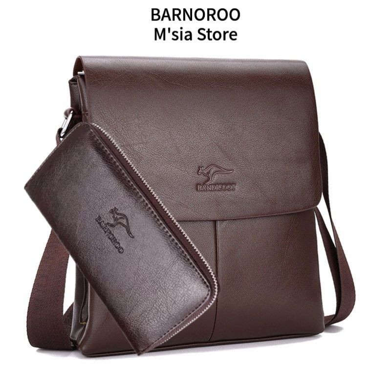 BARNOROO Men Sling Bag Man Messenger Bag Leather Sling Beg Sandang