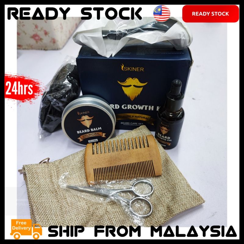 Skiner Pure Natural Beard Growth Kit Barber Hair Set Facial Hair Care