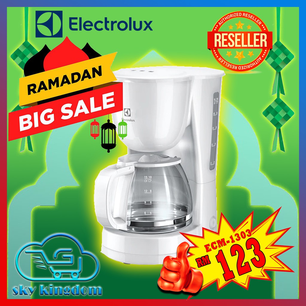 Electrolux Drip Coffee Machine(15 Cups) Removable Filter ECM1303W