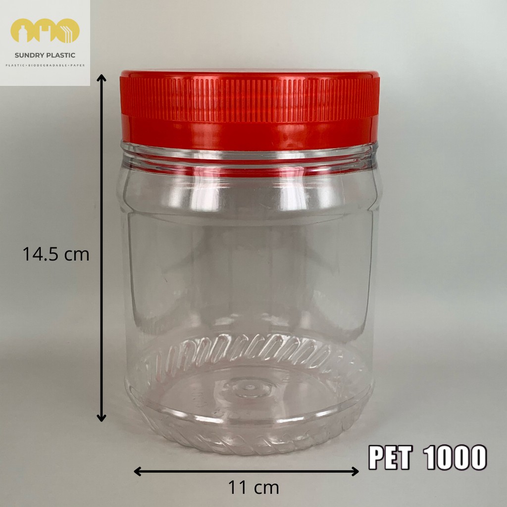 PET 1000 Round Plastic Cookies Container with Red or White Cover