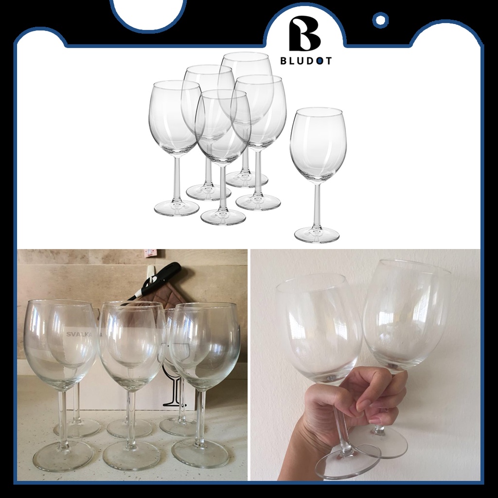 [6 PIECES 44CL] IKEA WINE GLASS SVALKA WINE GLASS 44CL CLEAR GLASS RED