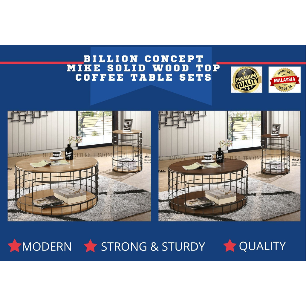  READY STOCK BILLION CONCEPT MIKE SOLID WOOD TOP + METAL LEG MODERN