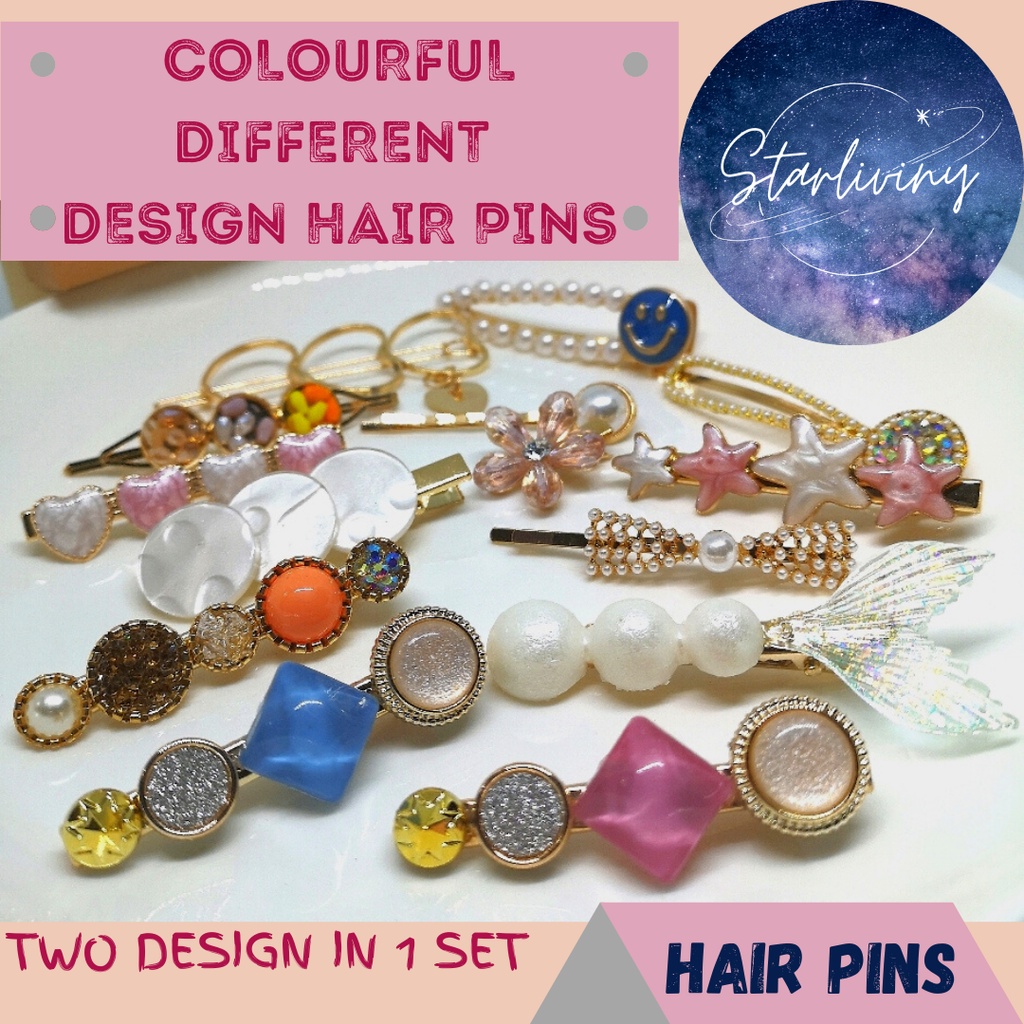 [READY STOCK] COLOURFUL DIFFERENT DESIGN HAIR PINS (2 PINS IN 1 SET