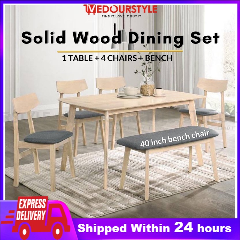 Vedourstyle Solid Wood Dining Set+ Bench/Set Meja Makan Dining Set
