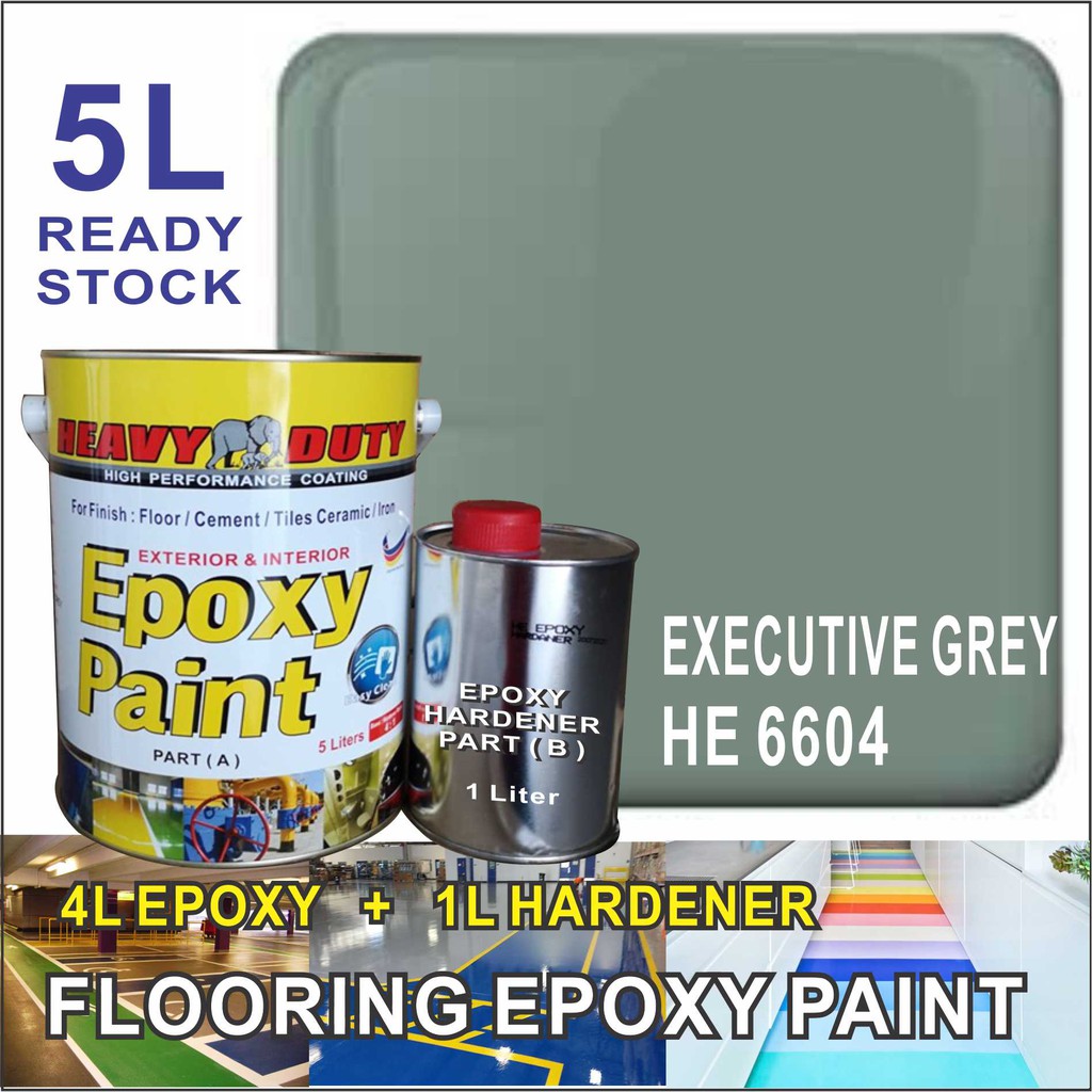 HE 6604 EXECUTIVE GREY ( 5L ) HEAVY DUTY BRAND Two Pack Epoxy Floor