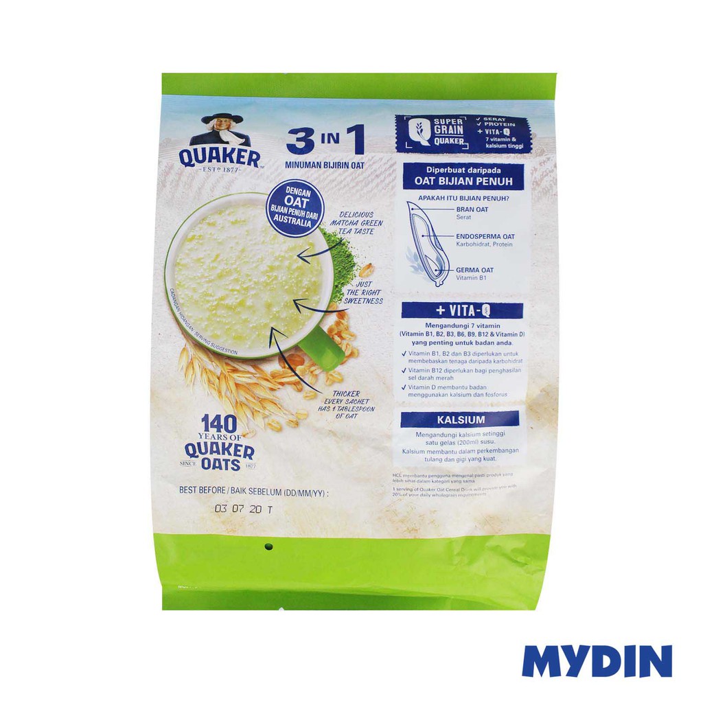 Quaker Cereal Drink 3In1 12s 28g Matcha Green Tea