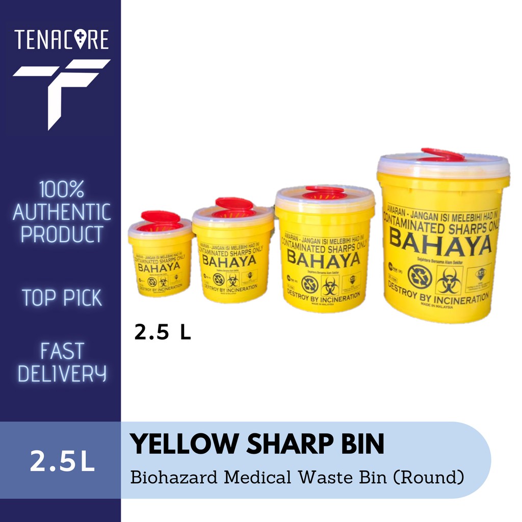 Yellow Biohazard Medical Waste Bin (Round) 2.5L,5L,10L & 20L Shopee