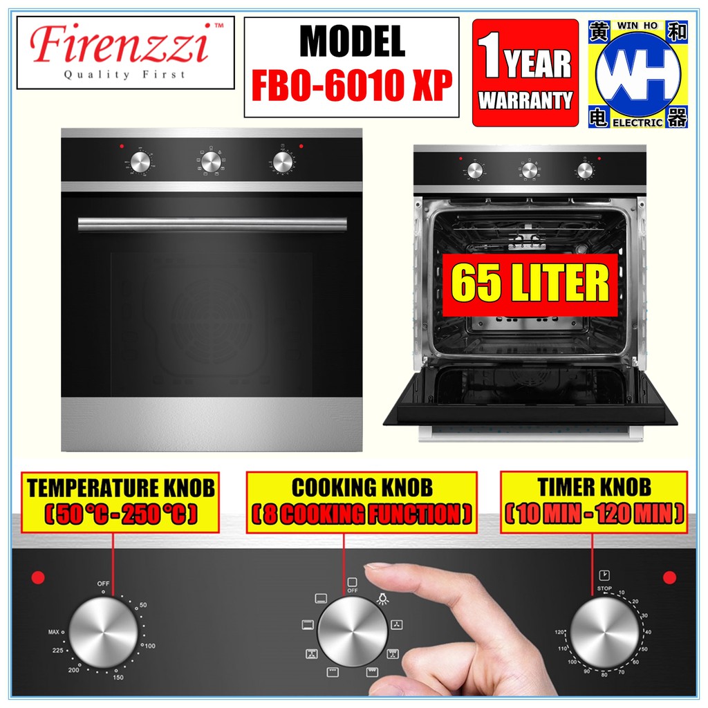 (100 NEW STOCK) Firenzzi FBO6010 XP Built In Oven 65 Litres, 8