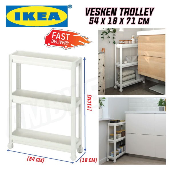 IKEA VESKEN Trolley, Rak Plastik, Kitchen rack, Bathroom rack Shopee