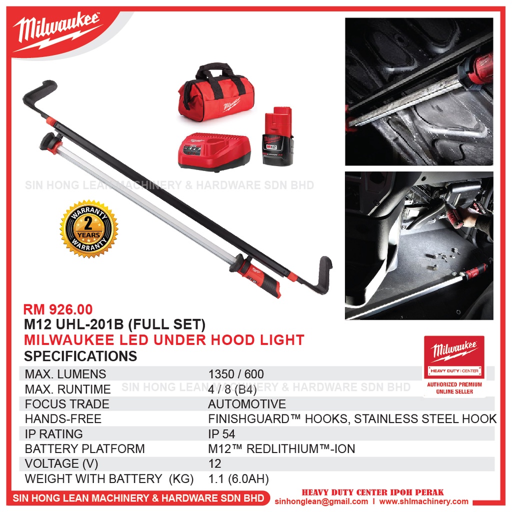 MILWAUKEE M12 UHL201B (FULL SET) LED Under Hood Light 1350 LUMEN
