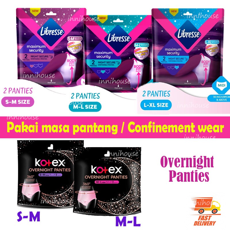 Libresse Panty /Kotex Panty Disposable Panties/Sanitary Pad/ Pad Bersalin (Size SM/ML/LXL