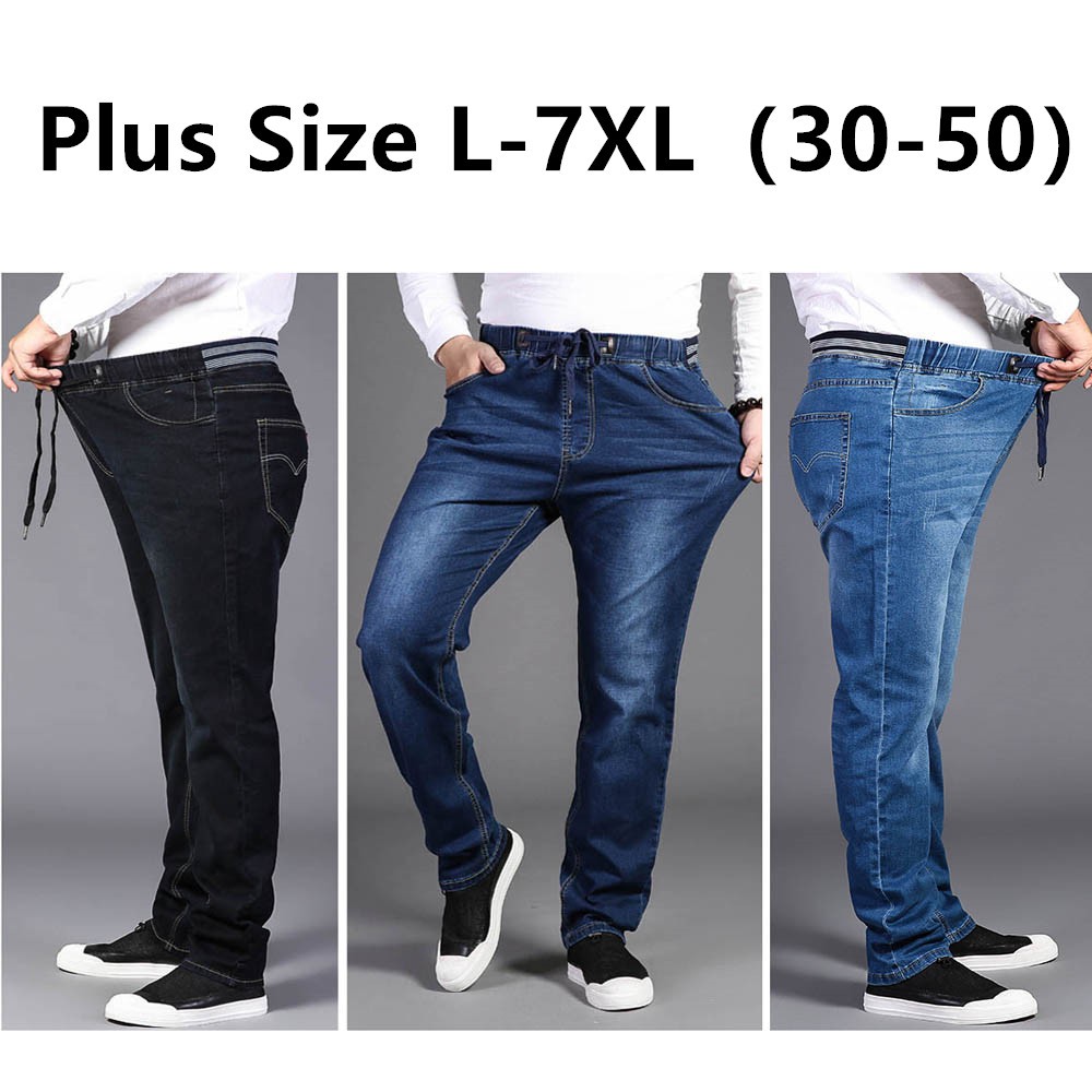 Plus Size Jeans Trousers Men Elastic Denim Pants Large Big Saiz L7XL