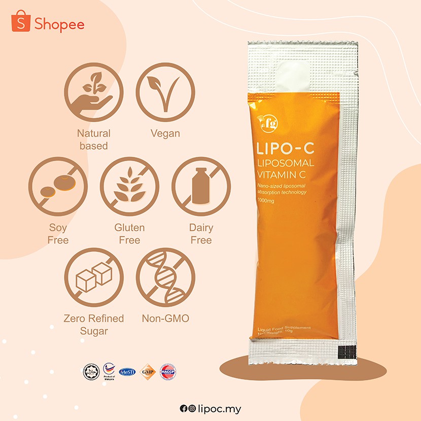 LipoC Liposomal Vitamin C 1000 mg (Made in Malaysia) Sachet Shopee