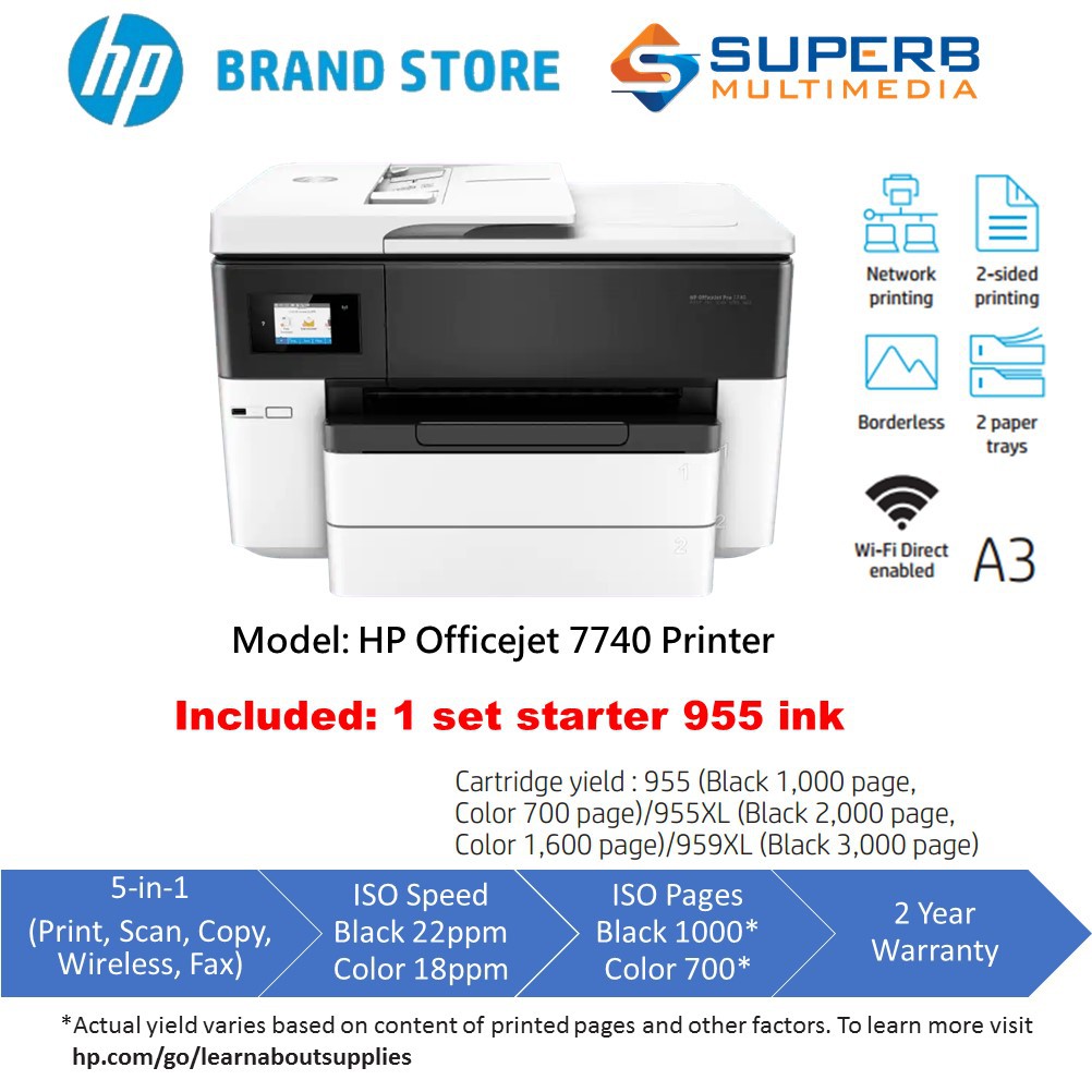 HP OfficeJet Pro 7740 Wide Format AllinOne Printer Shopee Malaysia