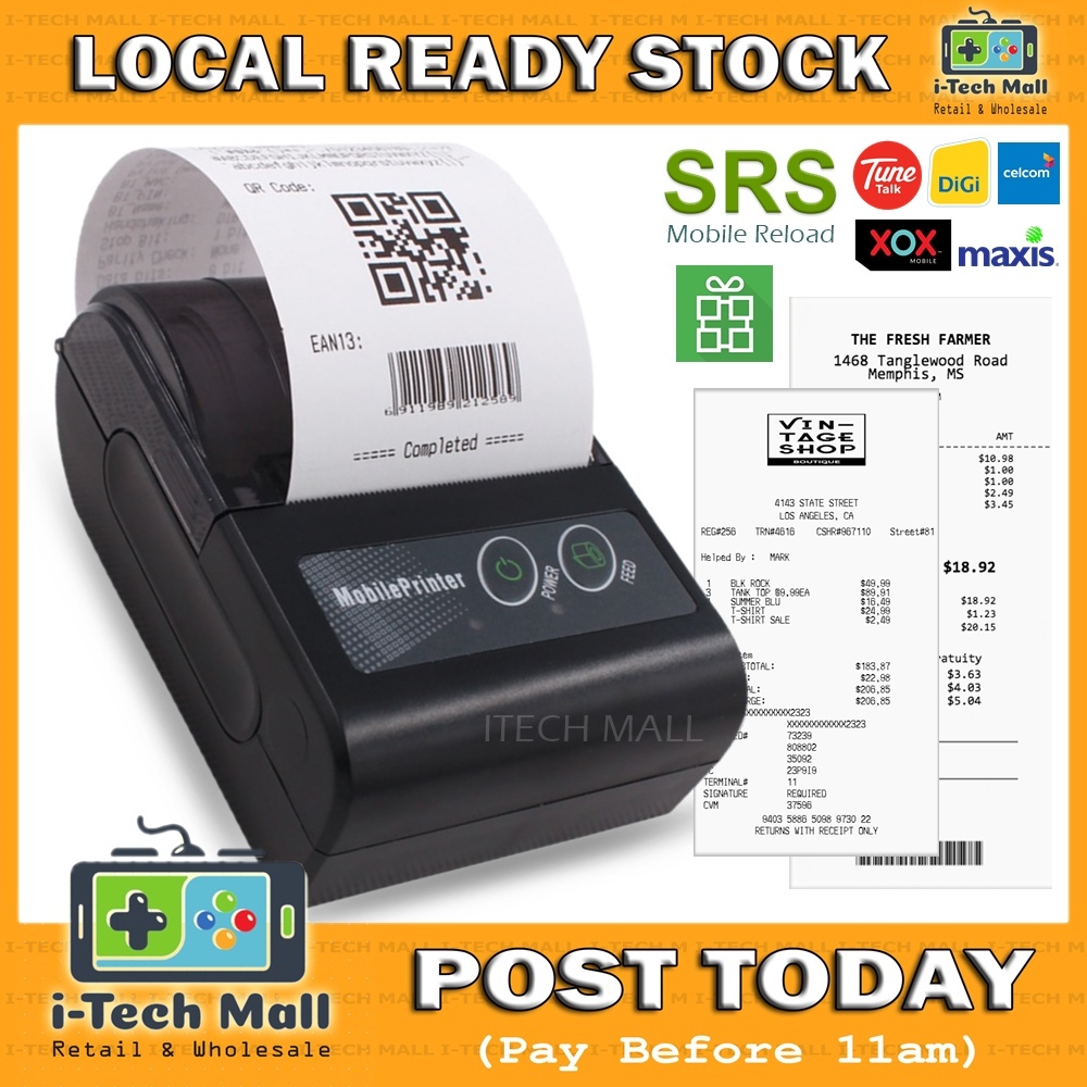 !!PROMO!! Bluetooth Thermal Receipt Printer 58mm SRS 69Topup Payhere