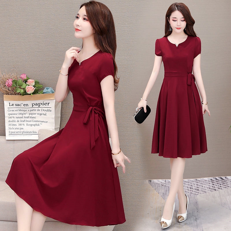 Vgobuy Korean Style Summer Womens Dress Solid Color Vneck Short Sleeve
