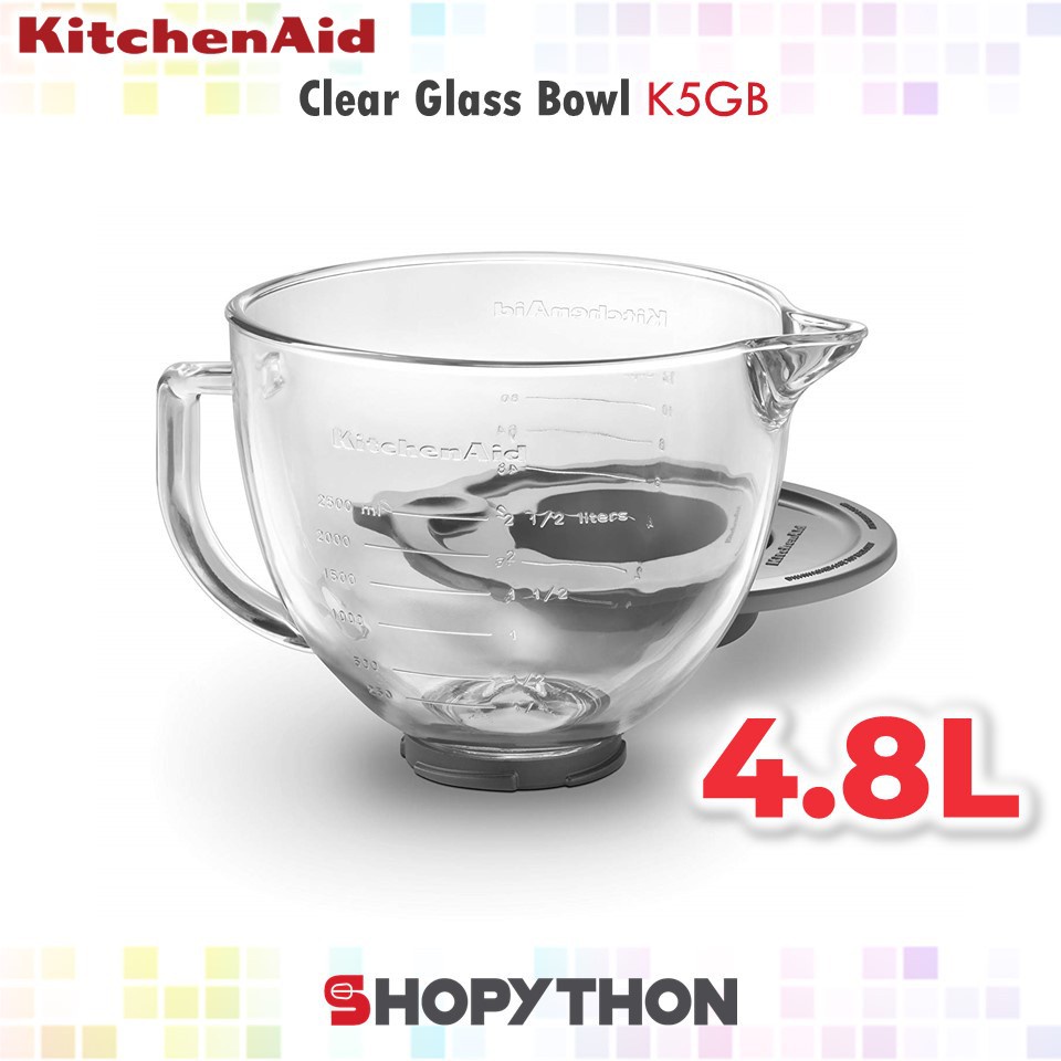 KitchenAid 4.8L Clear Glass Bowl K5GB with Pouring Spout Lid Handle 5