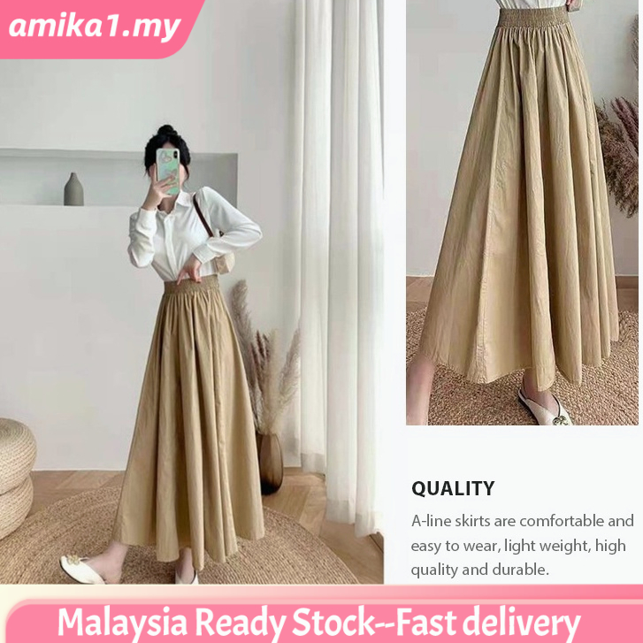 【Malaysia stock】Women Ruffled Casual Long Skirt Wanita Muslimah Skirt