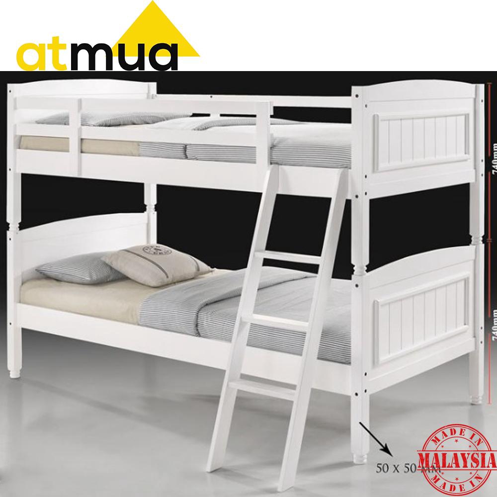 Atmua Furniture Castin Full Solid Wood Double Decker with Ladder Bunk