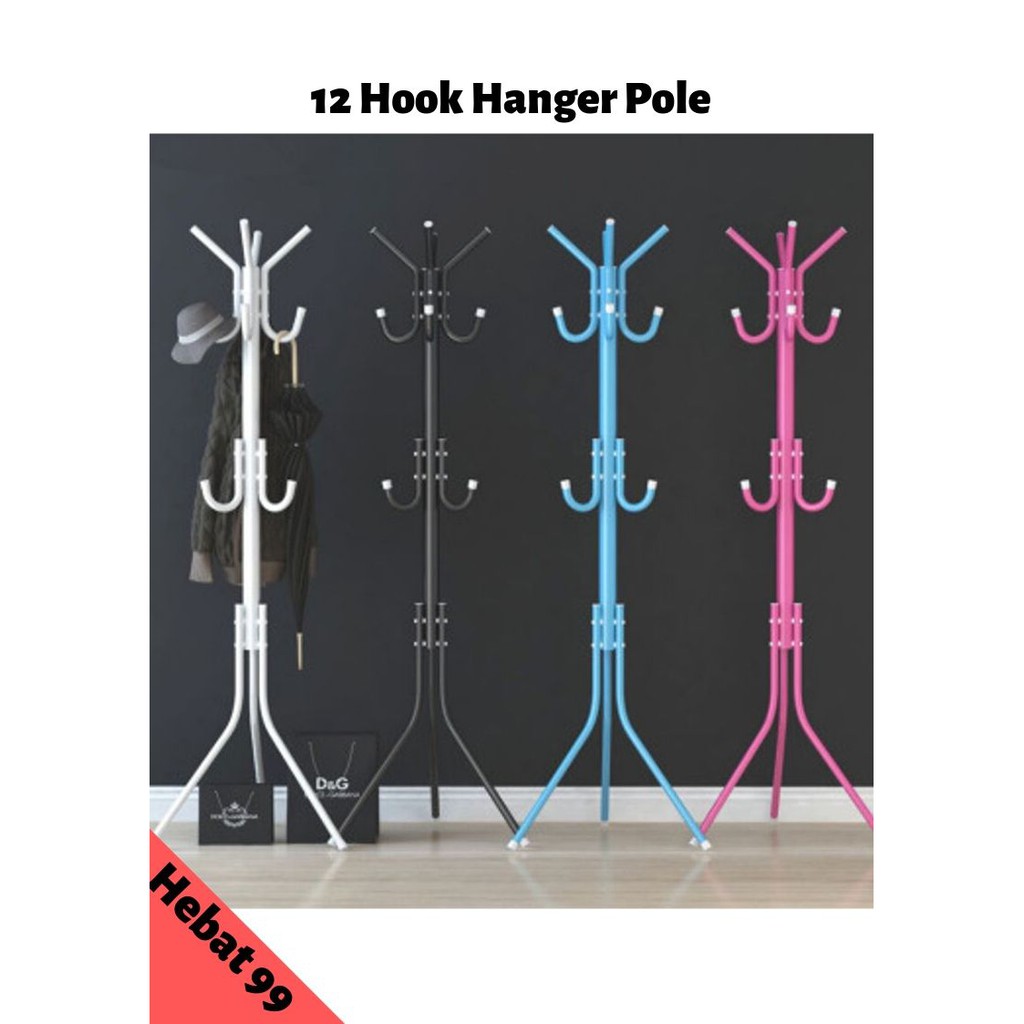 12 Hooks Hanging Pole Clothes Hanger & Drying Racks Hanging Stand