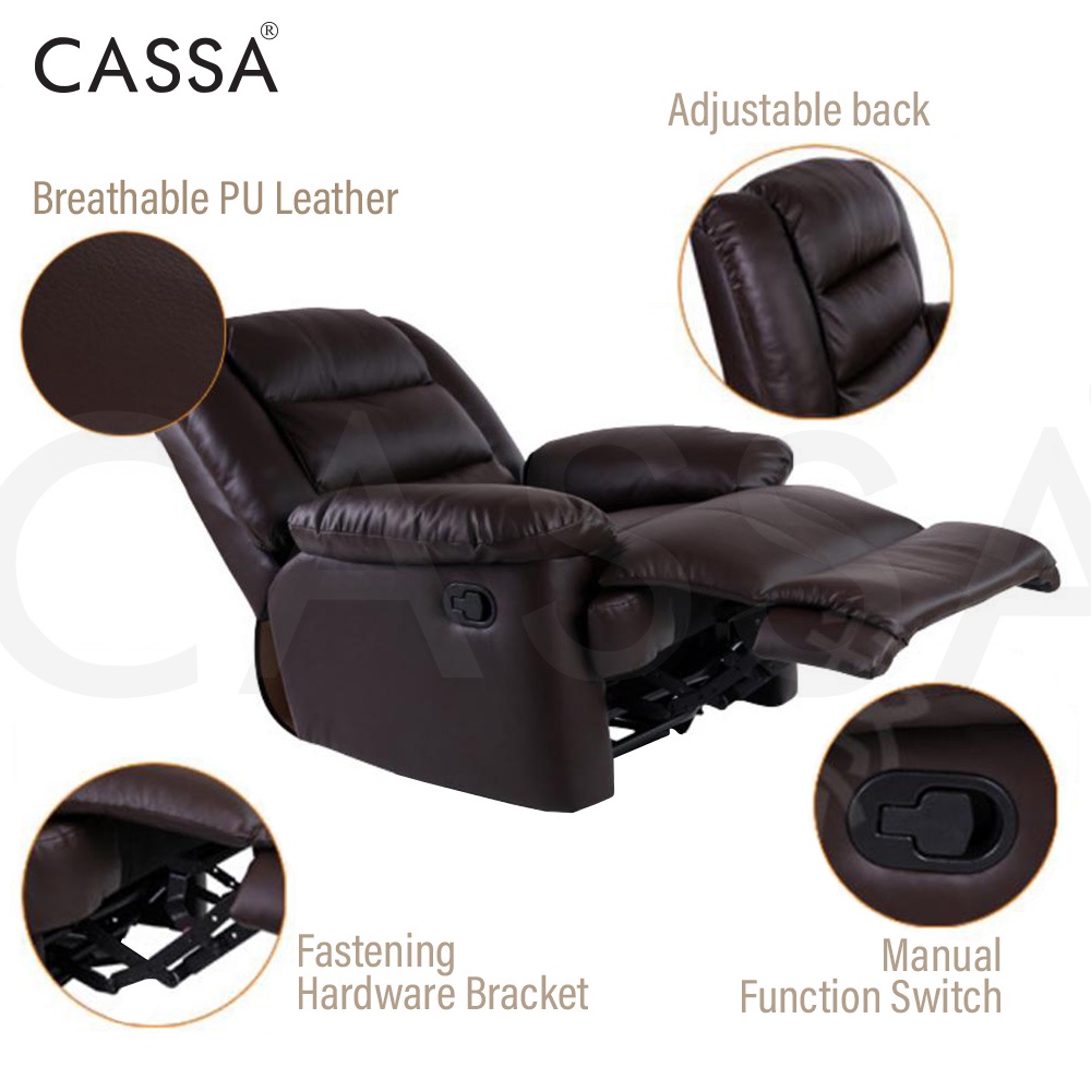 Cassa Altis PU Leather/Fabric Recliner Armchair Lounge Chair Sofa
