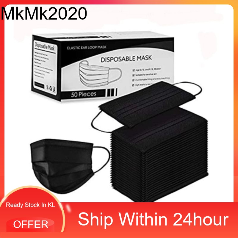 Black Face Mask Hitam Disposable 50pcs/box 3ply Shopee Malaysia