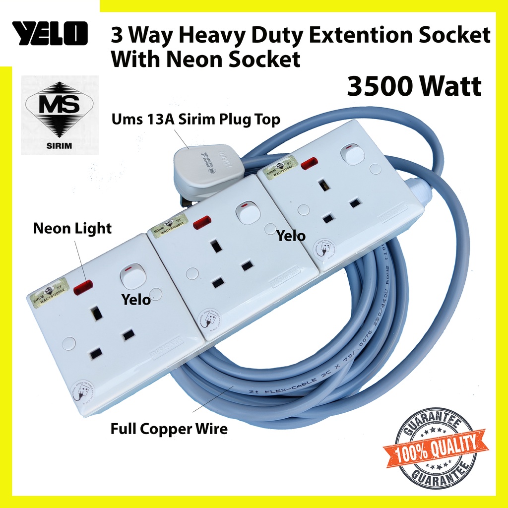 HEAVY DUTY Extension SOCKET EXTENSION Wire FULL COPPER WIRE 3 / 4 / 5