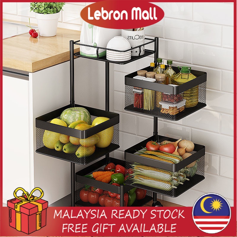 LEBRON iron Rotating Vegetable Racks Kitchen Floor stand Multilayer Fruit and Vegetable Basket