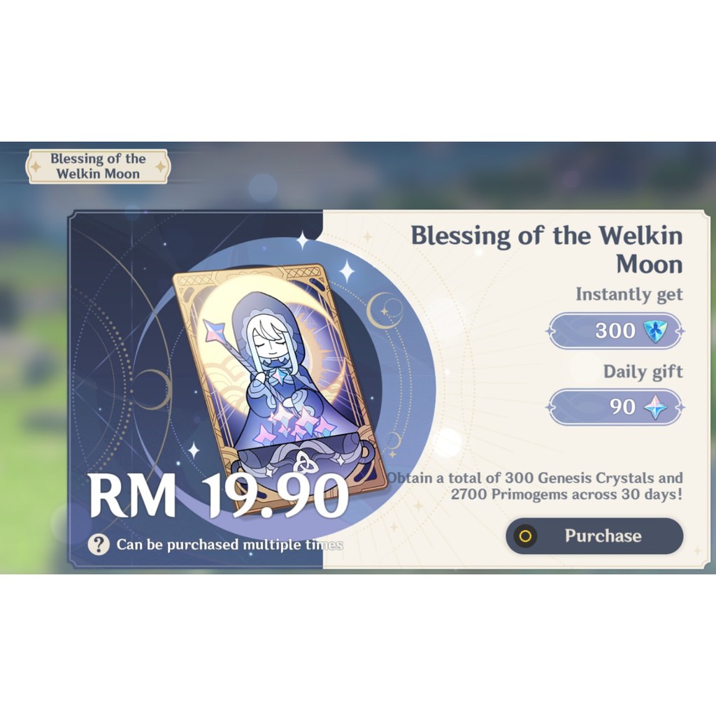 GENSHIN IMPACT Monthly Pass Blessing of the Welkin Moon (Required Log