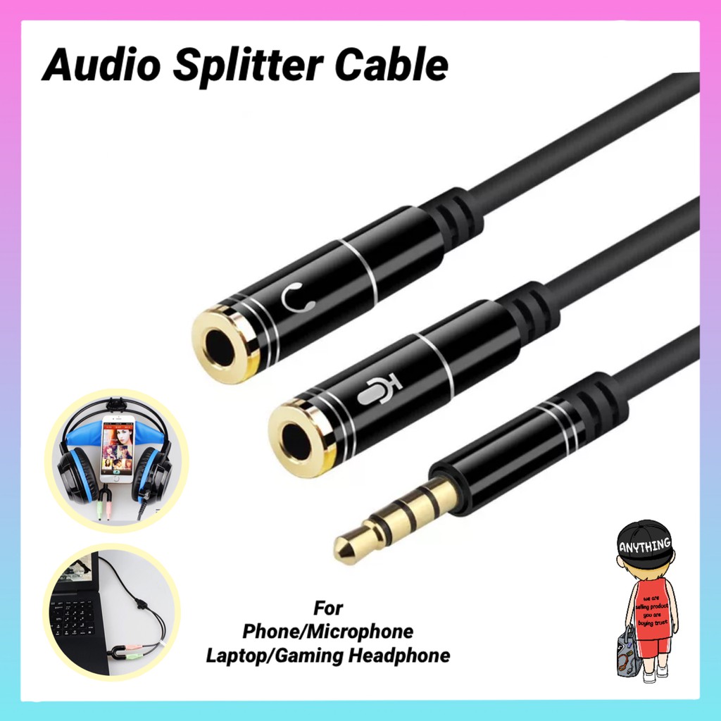 xs coverAudio Splitter 3.5mm Mic+Headphone Cable Jack Adapter 1 Male to