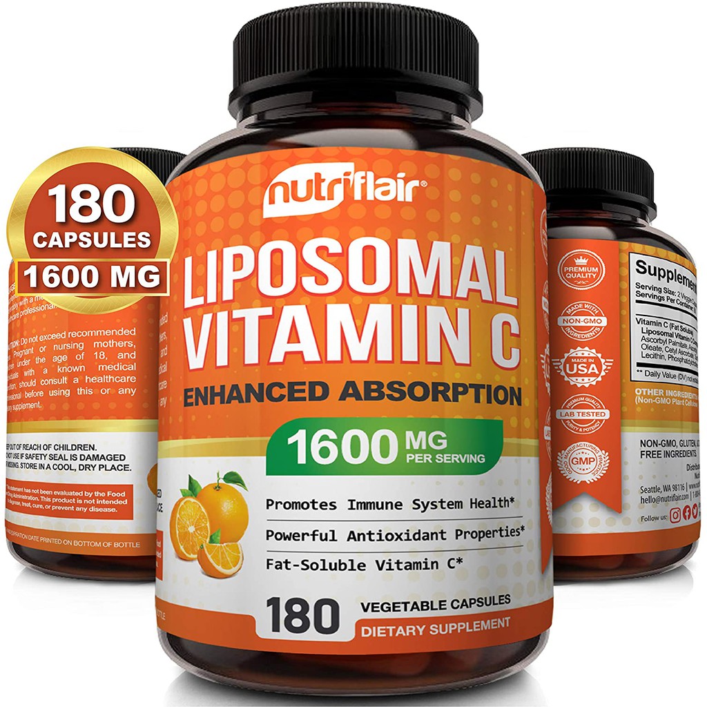 NutriFlair Liposomal Vitamin C 1600mg, 180 Capsules High Absorption