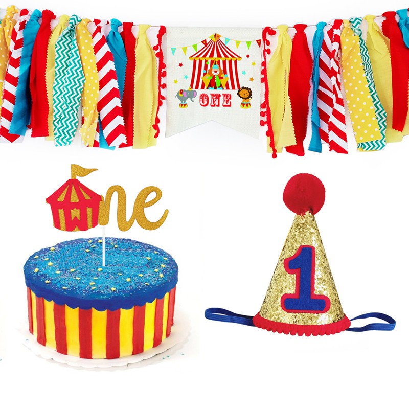 Circus Theme 1st Baby Birthday Party Decorations Highchair Banner Cake