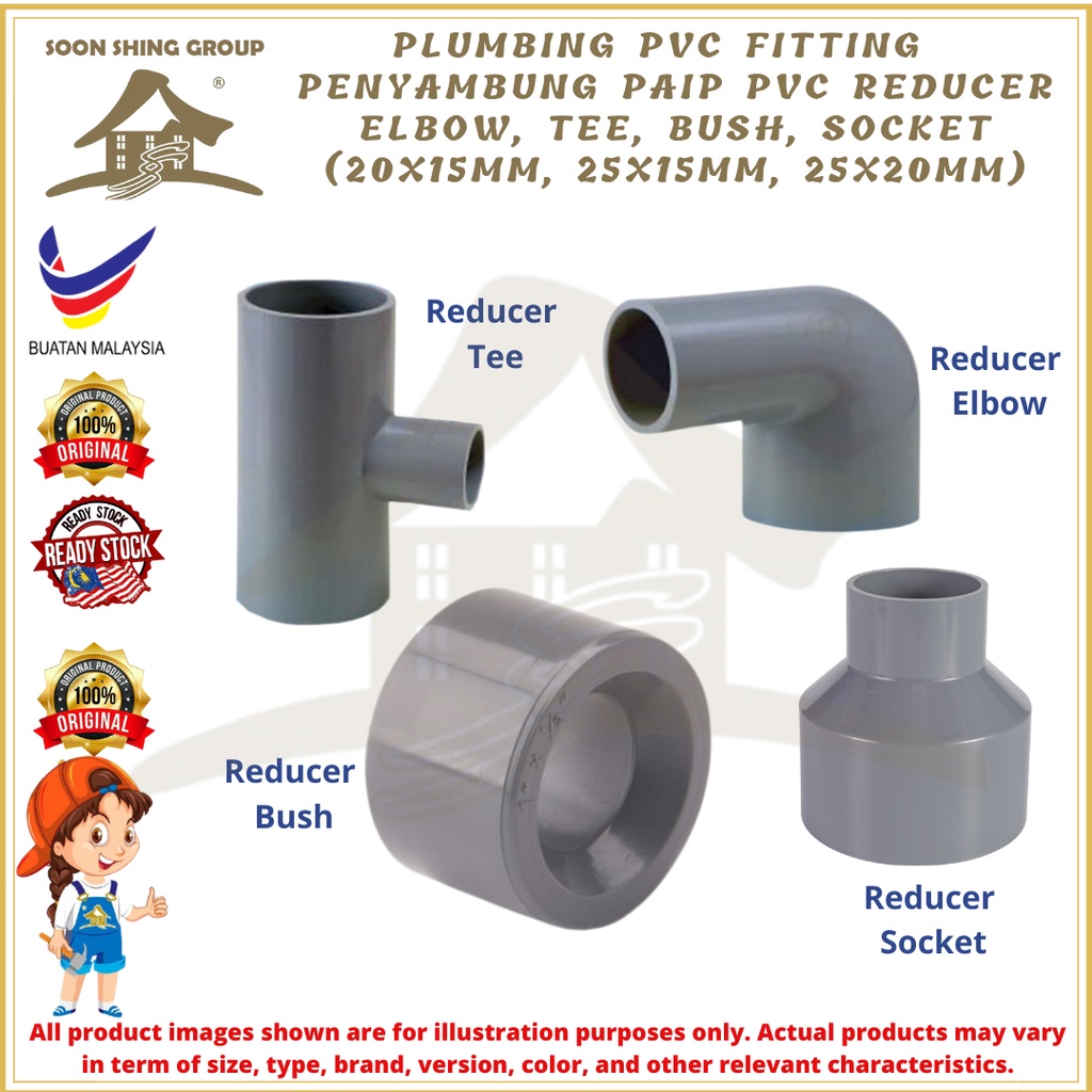 Plumbing PVC Fitting Penyambung Paip PVC Reducer Elbow, Reducer Tee