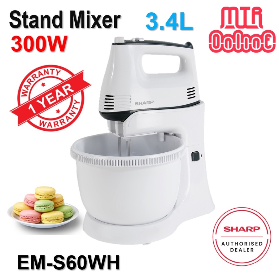 SHARP STAND MIXER 300W WITH GEAR DRIVE BOWL 3.4L EMS60WH / EMS60WH