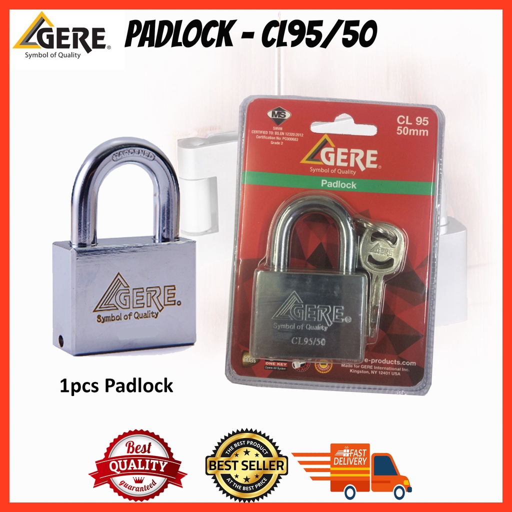 [READY STOCK] GERE AntiPick PADLOCK Hardened Steel Shackle Lock Keyed