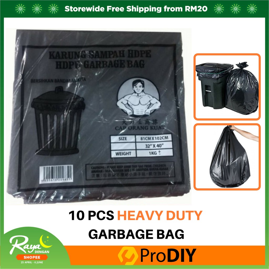 10Pcs Heavy Duty Garbage Rubbish Bag Large 81cm x 102cm Plastik Sampah