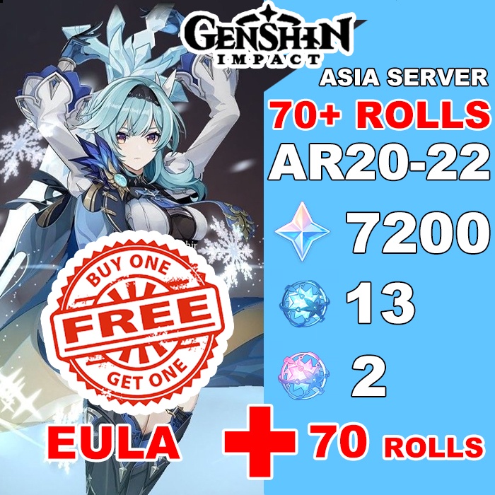 【BUY ONE GET ONE】Genshin Impact Account Eula plus 70