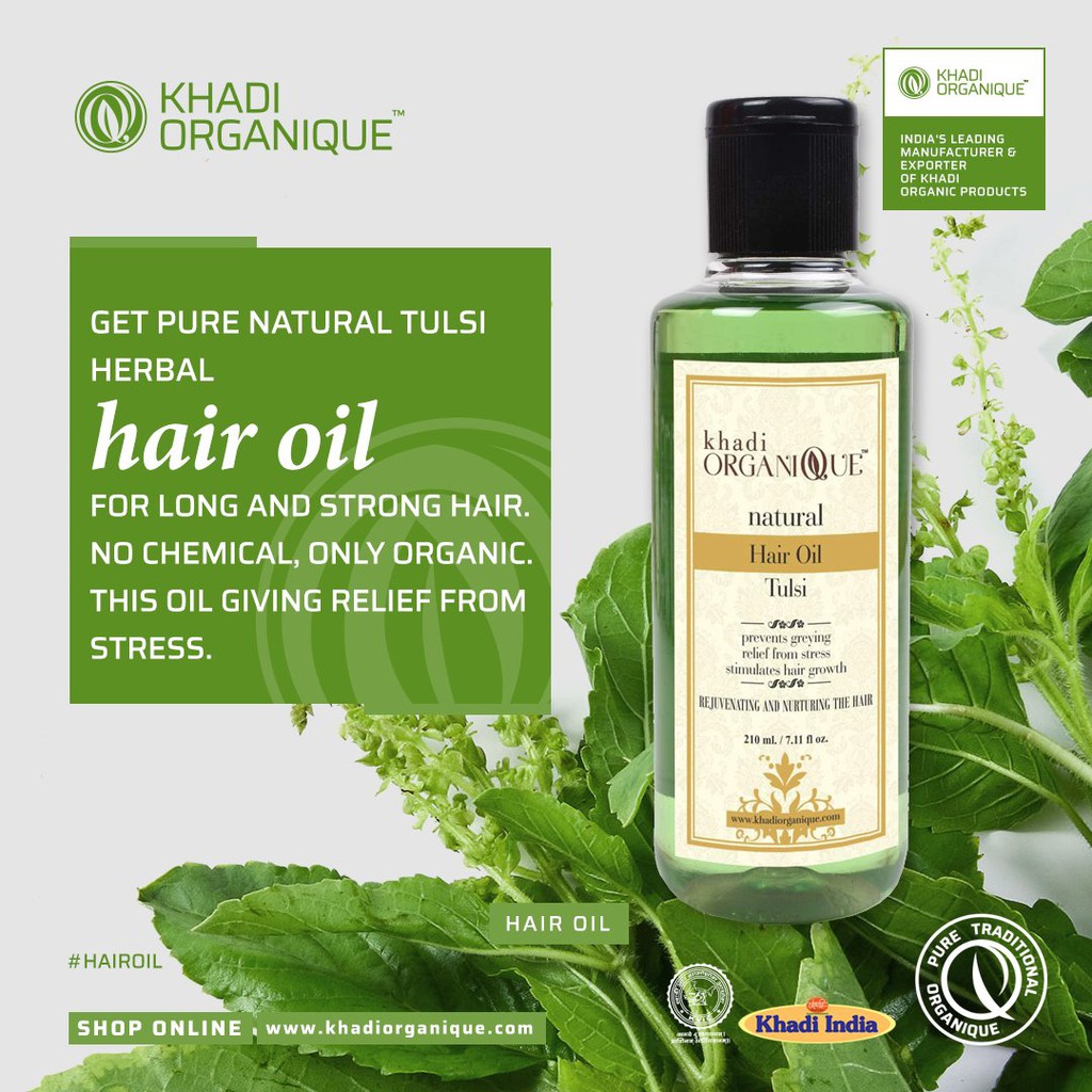 Khadi organic Natural Tulsi Herbal Hair oil , 210ml Shopee Malaysia